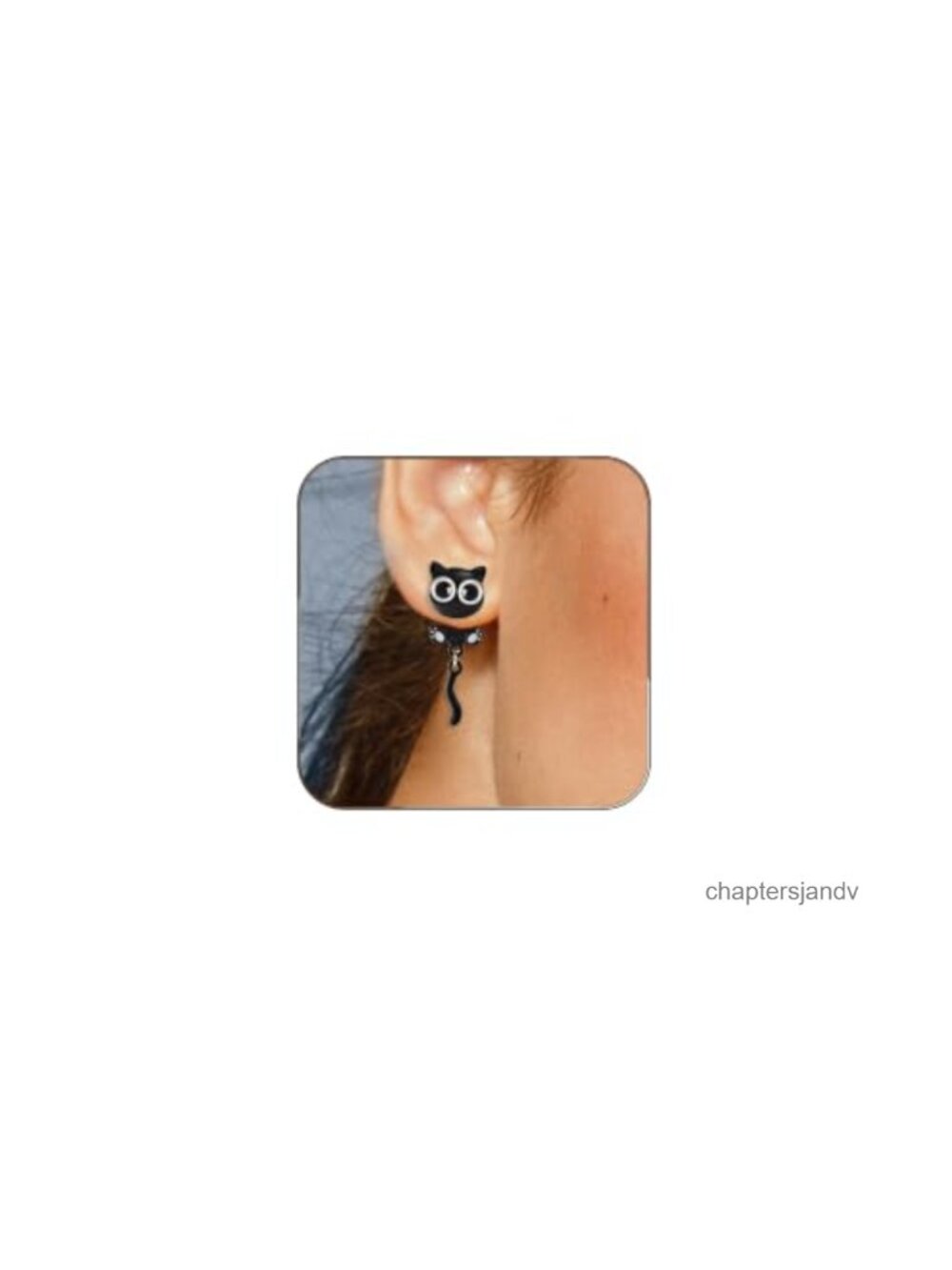 Stainless Steel Black Cat Stud Earrings with Movable Tail